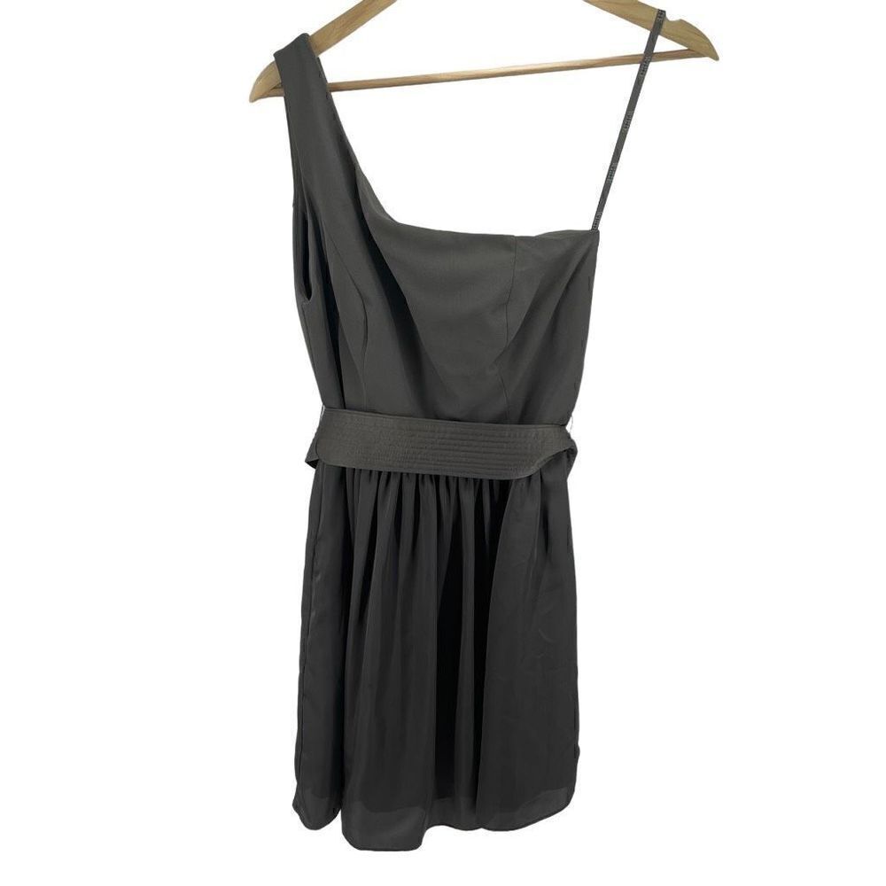White By Vera Wang Womens One Shoulder Dress Belted Mini Zip Back charcoal gray